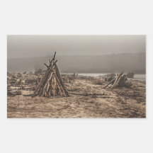 Driftwood on a Foggy Beach Sticker