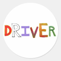 Driver word art colourful unique designated sober round sticker