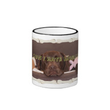 Drowsy Chocolate Lab With Toys Mugs