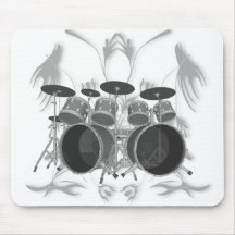 Drum Set & Tribal Artwork (b & w) - Mousepad