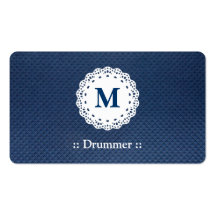 Drummer Lace Monogram Blue Pattern Business Card Template