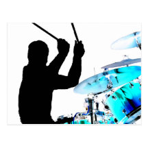 Drummer sticks in air shadow blue invert drums postcard