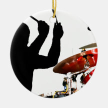 Drummer sticks in air shadow real drums christmas ornament