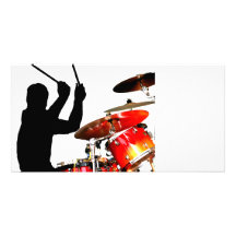 Drummer sticks in air shadow real drums personalized photo card