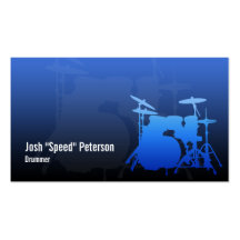 Drummer's Drum Kit Silhouette Blue Business Card