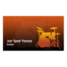 Drummer's Drum Kit Silhouette Orange Business Card