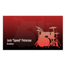 Drummer's Drum Kit Silhouette Red Business Card