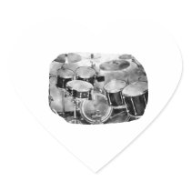 Drumset Black and White Photograph Design Heart Stickers