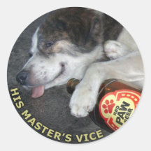 Drunk Dog Round Sticker