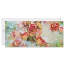 Dry roses on green vintage rack cards