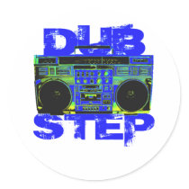 Dubstep Blue Boombox Round Sticker
