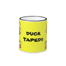DUCK TAPED! yellow duck ringer ceramic mug