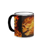 Duelling Flaming  Evil Skulls Face-off Mug