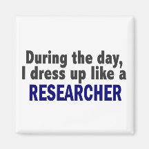 During The Day I Dress Up Like A Researcher Fridge Magnets