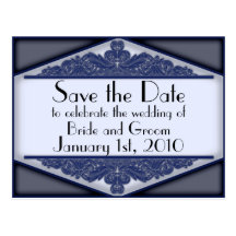 Dusky Blue Vintage, save the date postcard