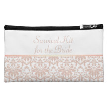 Dusty Pink Chandelier Damask Bride Survival Kit Cosmetics Bags