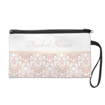 Dusty Pink Chandelier Damask Maid of Honour Wristlet Purse