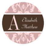 Dusty Rose Pink Damask Last and First Name Sticker