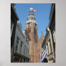Dutch Church Tower with Flag Photo Poster Print