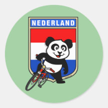 Dutch Cycling Panda Round Sticker