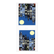 Dutch Town At Night Full Moon, Personalized Invitations