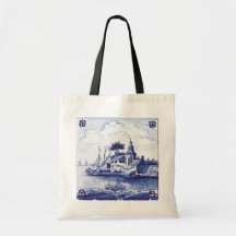 Dutch traditional blue tile canvas bags