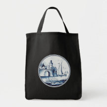 Dutch traditional blue tile canvas bags