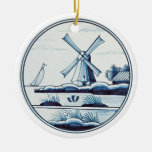 Dutch traditional blue tile christmas tree ornament