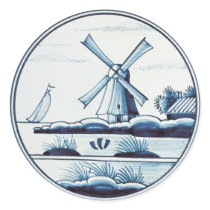 Dutch traditional blue tile round sticker
