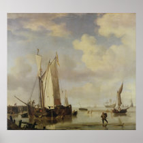 Dutch Vessels Inshore and Men Bathing, 1661 Poster