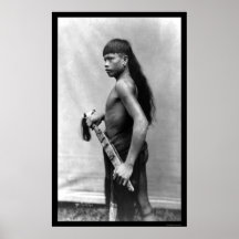 Dyak Man With Weapon in Singapore 1899 Posters