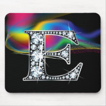 "E" Diamond Bling with Rainbow Swirl Mousepad