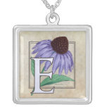 E for Echinacea Flower Monogram Square Necklace