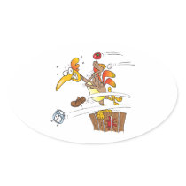 early morning rooster attack oval stickers