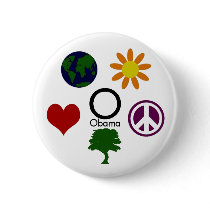 Earth, Flower, Peace, Tree, Love, Obama Button