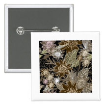 Earthtone Tropical Flowers, Leaves & Butterflies Button