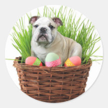 Easter bulldog round sticker