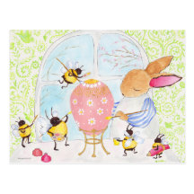 Easter bunny and bees postcards