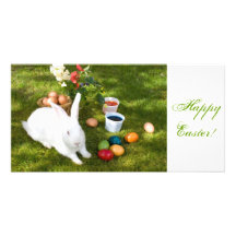 Easter Bunny And Coloured Eggs Customised Photo Card
