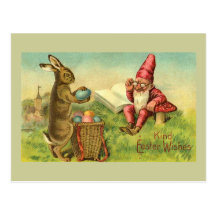 Easter Bunny And Gnome Postcard