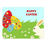 Easter bunny, eggs and flowers custom postcard