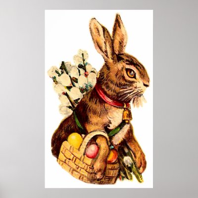 Easter Bunny With Eggs and Puss Willows Posters by easterfun