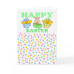 Easter Card With Easter Bunny Chicks And Eggs