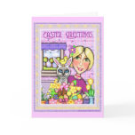 Easter Cat in Basket & Lady Greeting Card