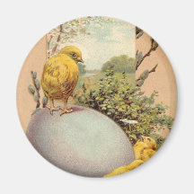 Easter - Chicks Egg PussyWillow- Antique Postcard Refrigerator Magnet