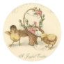 Easter - Chicks, Eggs & Basket - Antique Postcard Round Stickers