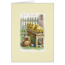 Easter - Chicks, Eggs & Bench - Antique Postcard