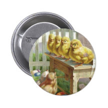 Easter - Chicks, Eggs & Bench - Antique Postcard Pins
