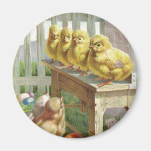 Easter - Chicks, Eggs & Bench - Antique Postcard Magnet