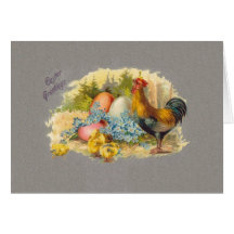 Easter - Chicks, Eggs & Rooster - Antique Postcard